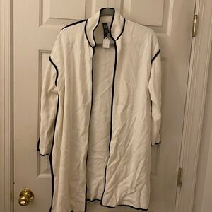 White Long Cardigan with Black Trim